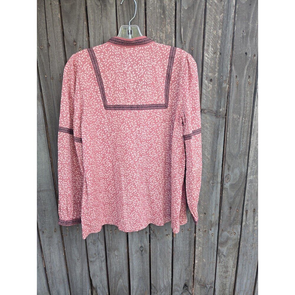 FAHERTY Aurora Leaf Print Peasant Boho Top in Mauve Leaf Batik - Picture 6 of 9